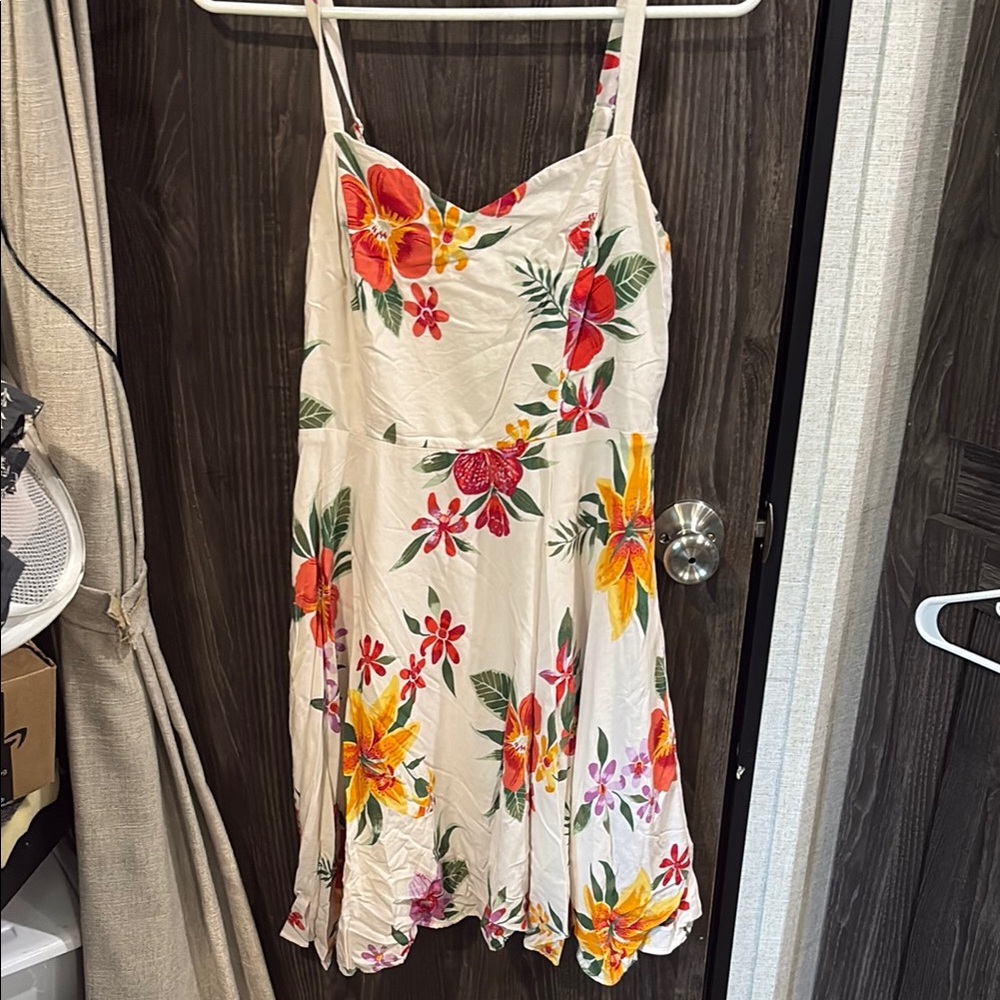 Old Navy Floral Midi Dress - Cream with Red and Yellow